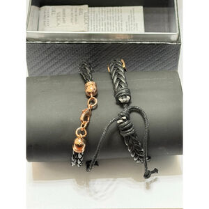 American Exchange Black and Gold Braided Bracelets Set
